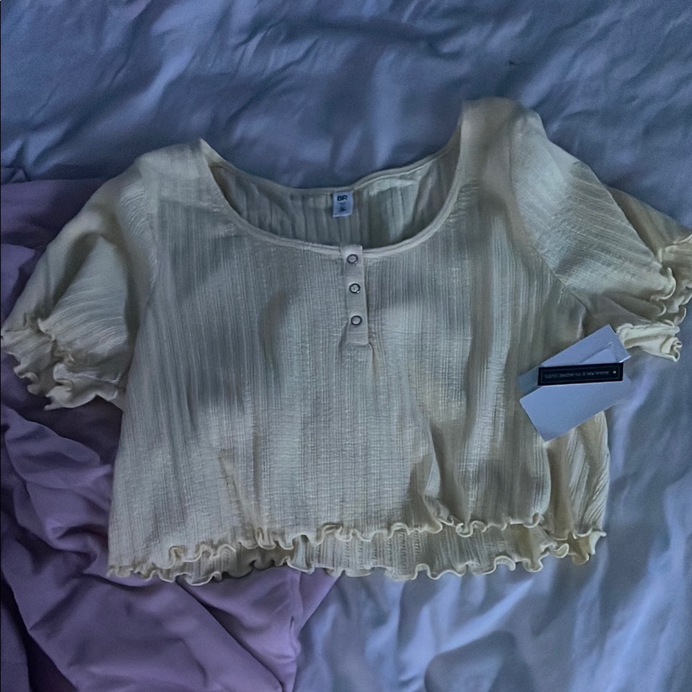 Yellow Cropped Blouse with Button Detail